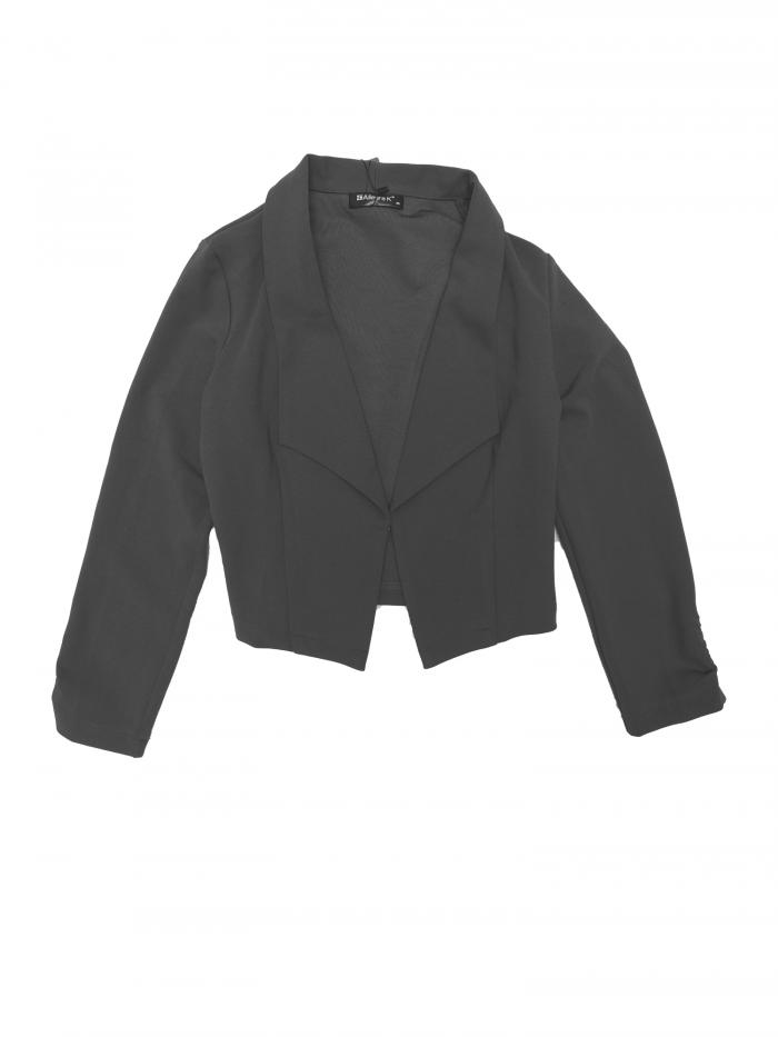 Allegra K ショート ジャケット クロップド ブレザー 前開き オフィス 事務服 無地 レディース ダークグレー S