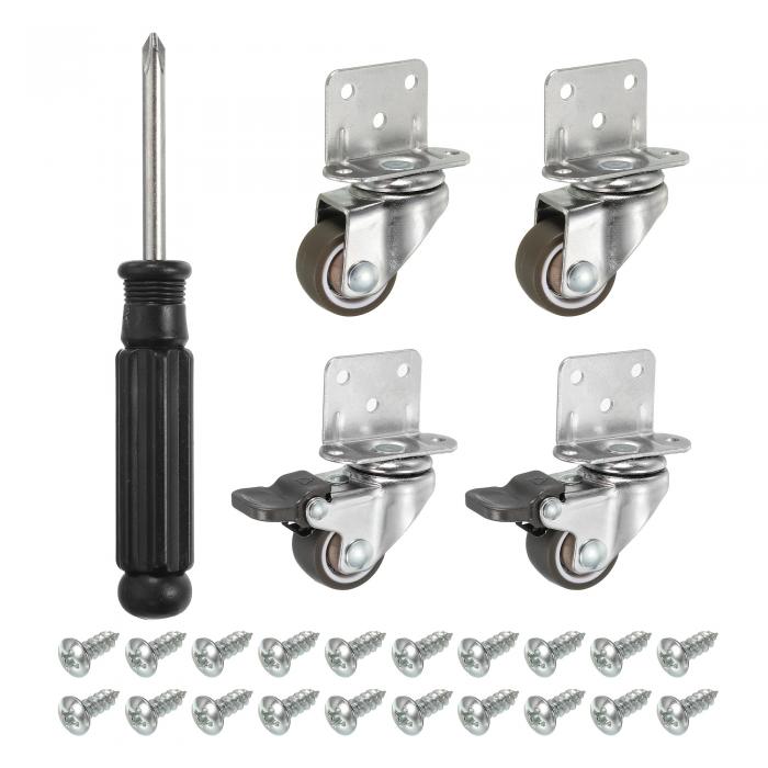 PATIKIL L字型プレートスイベルキャスターホイールコンボ1" 4個セット 家具や花台用 ブレーキ付きベア..