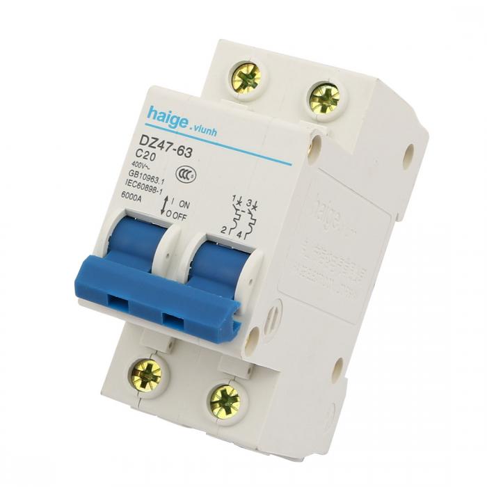 uxcell サーキットブレーカ ミニチュア 過負荷保護 2ポール C20 AC 400V 6000A DZ47-63