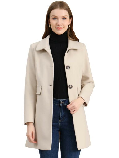 Allegra K オーバーコート ヴィンテージ ラペルカラー シングルブレスト ミッドロング 冬 レディース クリーム XS Allegra K オーバーコート ヴィンテージ ラペルカラー シングルブレスト ミッドロング 冬 レディース クリーム XS