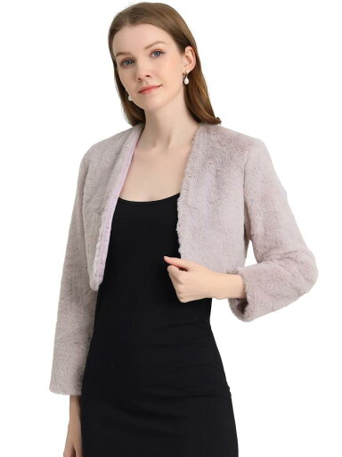 Allegra K フェイクファー コート ジャケット 襟なし 長袖 クロップド オープンフロント 前開き レディース ピンク M Allegra K フェイクファー コート ジャケット 襟なし 長袖 クロップド オープンフロント 前開き レディース ピンク M