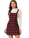Allegra K ジャンパースカート サロペット サスペンダースカート オーバーオール チェック柄 Aライン レディース レッド XL