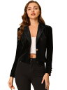 Allegra K ベルベット ブレザー ビジネス オフィス スーツジャケット レディース ブラック M