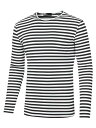 Lars Amadeus カジュアルトップス Tシャツ 長袖 クルーネック ストライプ ベーシック 通勤 通学 メンズ ブラック 2XL
