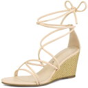 Allegra K レースアップ ストラップ ウェッジヒール サンダル レディース ベージュ 26.5 cm(4)