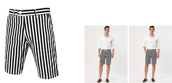 Allegra K ショートパンツ チノショーツ 縦縞 ジッパー リラックス カジュアル 夏 メンズ ホワイト 34