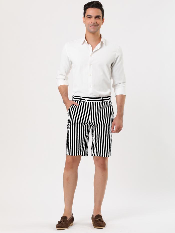 Allegra K ショートパンツ チノショーツ 縦縞 ジッパー リラックス カジュアル 夏 メンズ ホワイト 34