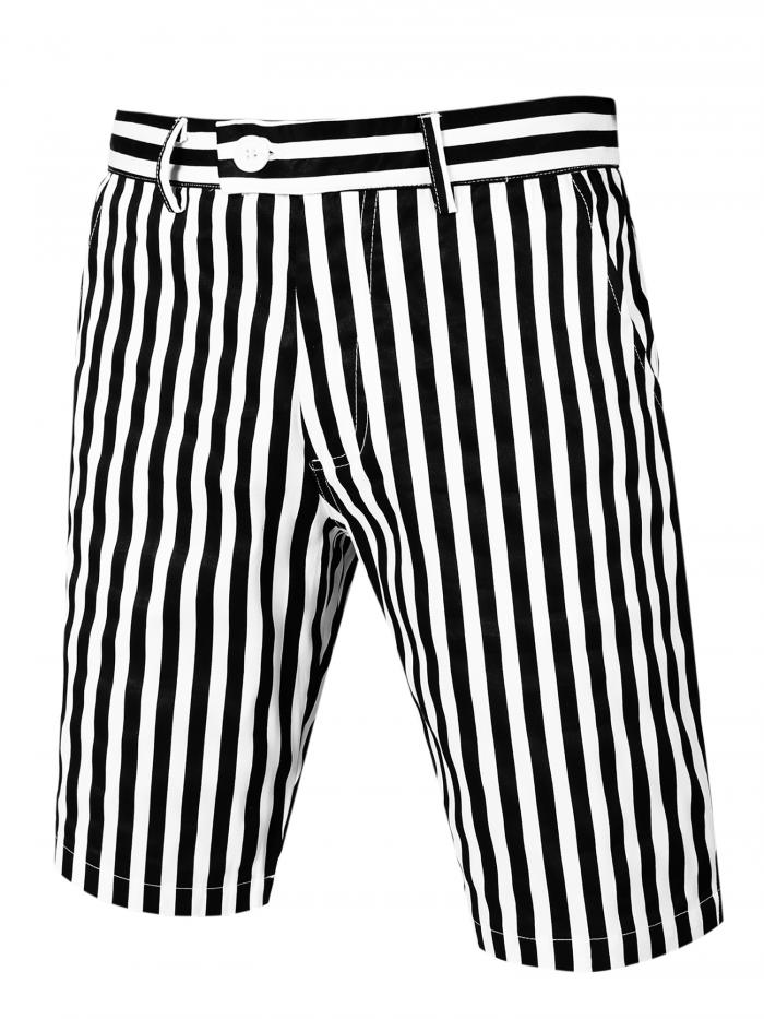 Allegra K ショートパンツ チノショーツ 縦縞 ジッパー リラックス カジュアル 夏 メンズ ホワイト 34