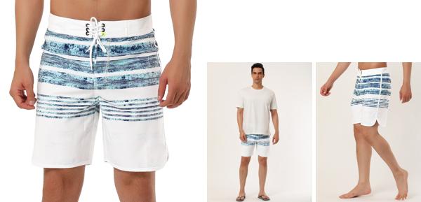 Lars Amadeus メンズストライプビーチショーツカラーブロックスイミングドローストリングボードサーフィンショーツ ホワイトブルー 32