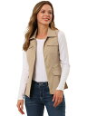Allegra K ユーティリティ ベスト ポケット付き ジャケットノースリーブ ジップアップ レディース カーキ XL