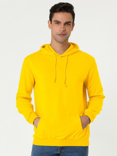 Lars Amadeus メンズフーディースウェットシャツ長袖汚れた巾着プルオーバーポケット付き イエロー L