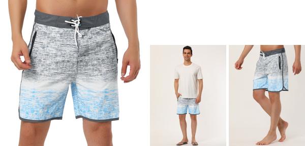 Lars Amadeus メンズ 水着スイムショーツ サーフパンツ ボードショーツ ドローストリング カラーブロック ショーツ グレーブルー 34