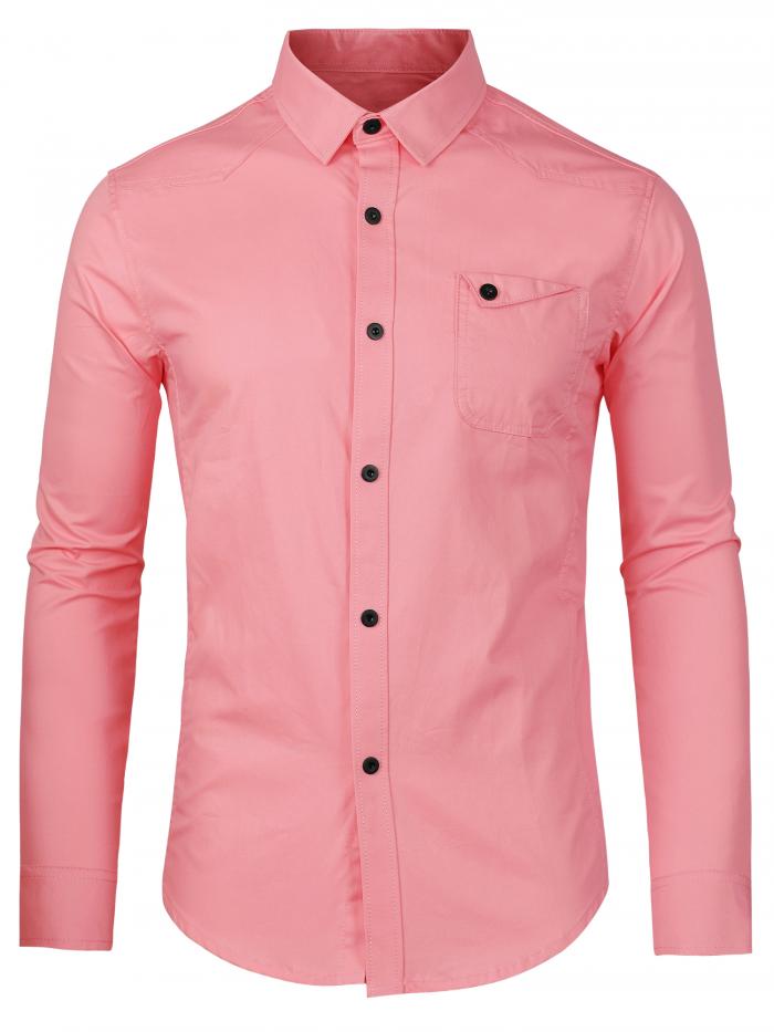 Lars Amadeus ビジネスシャツ カーゴワークシャツ スリムフィット ボタンダウン ポケット付き カジュアル 長袖 メンズ ピンク S