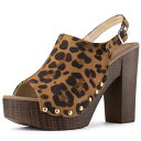 Allegra K バックストラップサンダル プラットフォーム 厚底 スリングバック チャンキーヒール レディース ヒョウ柄 26.5cm(4)