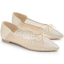 Allegra K バレエシューズ フラットシューズ ボウ パンプス ローヒール ラインストーン メッシュ レディース ベージュ 23.5 cm