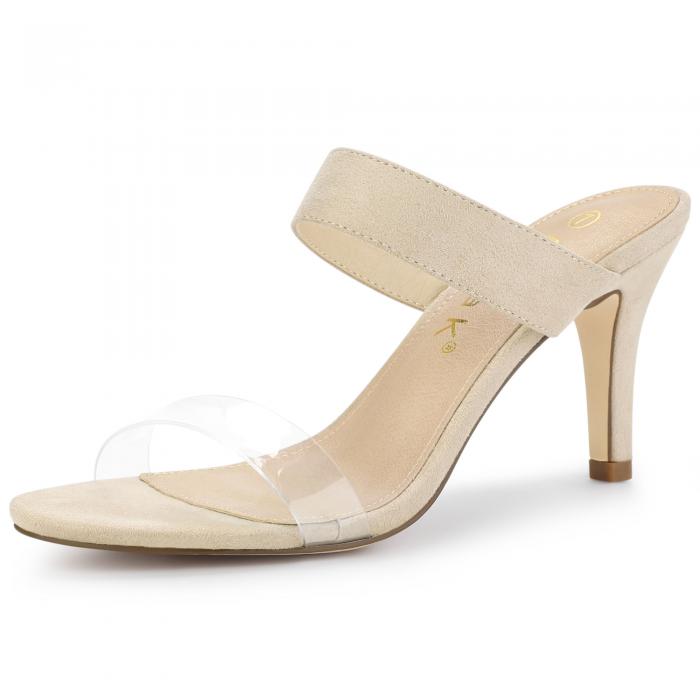 Allegra K スライドサンダル スティレットヒール クリアストラップ レディース ベージュ 26.0cm