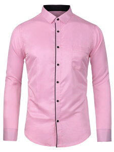 Lars Amadeus ドレスシャツ ビジネスシャツ ボタンダウンシャツ クラシック スリムフィット 長袖 メンズ ピンク S