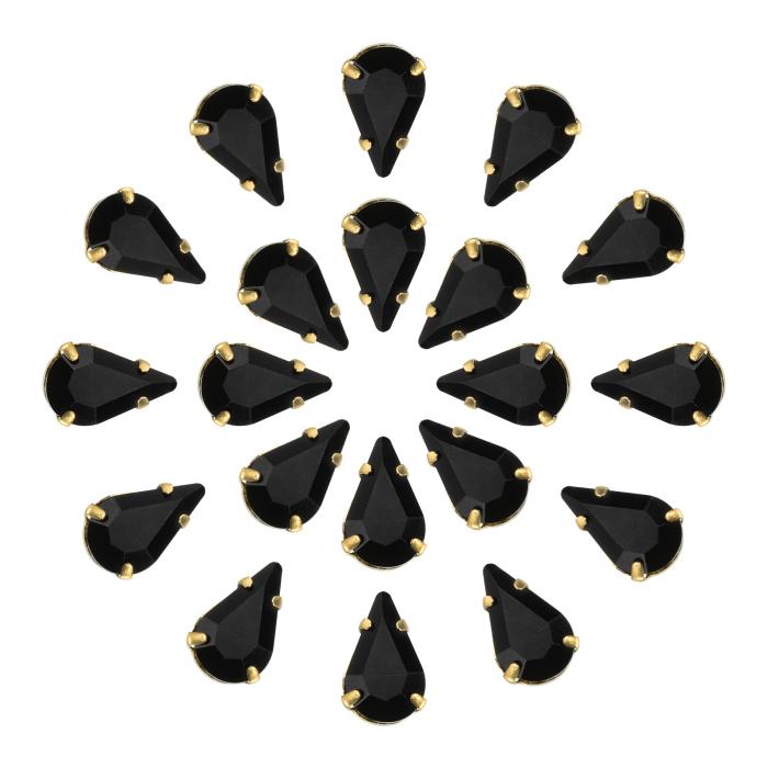 uxcell ラインストーンにティアドロップ縫い付け 20 個 - 13x8mm フラットバックガラスティアドロップ水晶ラインストーン 金プロングセッティング クラフト DIY ジュエリー 衣服の装飾用 (ブラック)