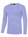 Allegra K メンズ ロンT ボーダー Tシャツ カットソー 長袖 柄シャツ ストライプ クルーネック カジュアル 多色 丸首 春秋冬 日常着 綿 ブルー...