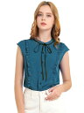 Allegra K シャツ ブラウス ボウタイ フリル ボタンダウン キャップスリーブ レディース ピーコックブルー M