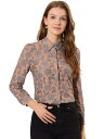 Allegra K レースブラウス 通勤 長袖 花柄シャツ シースルートップス ボタンダウンシャツ レディース グレーパープル S