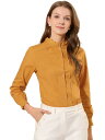 Allegra K オフィスシャツ 長袖 モックネックレースボタン アップ フリル エレガント レディース ジンジャーイエロー S