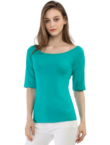 Allegra K 無地 tシャツ 5分丈 五分袖tシャツ トップス ストレッチ スリム シンプル レディース グリーン 3XL Allegra K 無地 tシャツ 5分丈 五分袖tシャツ トップス ストレッチ スリム シンプル レディース グリーン 3XL