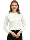 Allegra K ブラウス レディース 長袖 サテンブラウス リボン付き シャツ オフィス カジュアル トップス 着痩せ おしゃれ ボウタイブラウス 通勤 ホ...