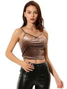 Allegra K ベルベット キャミソール ストラップ クロップ キャミ タンクトップ ノースリーブ レディース ブラウン XL
