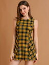 Allegra K Aラインワンピース チェックワンピース ミニ ドレス チェック柄 ノースリーブ 袖なし レディース