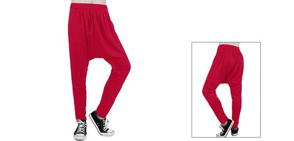 Allegra K サルエルパンツ スウェット ロングパンツ ダンス ジャージ フィットネス スポーツ メンズ レッド 36-38