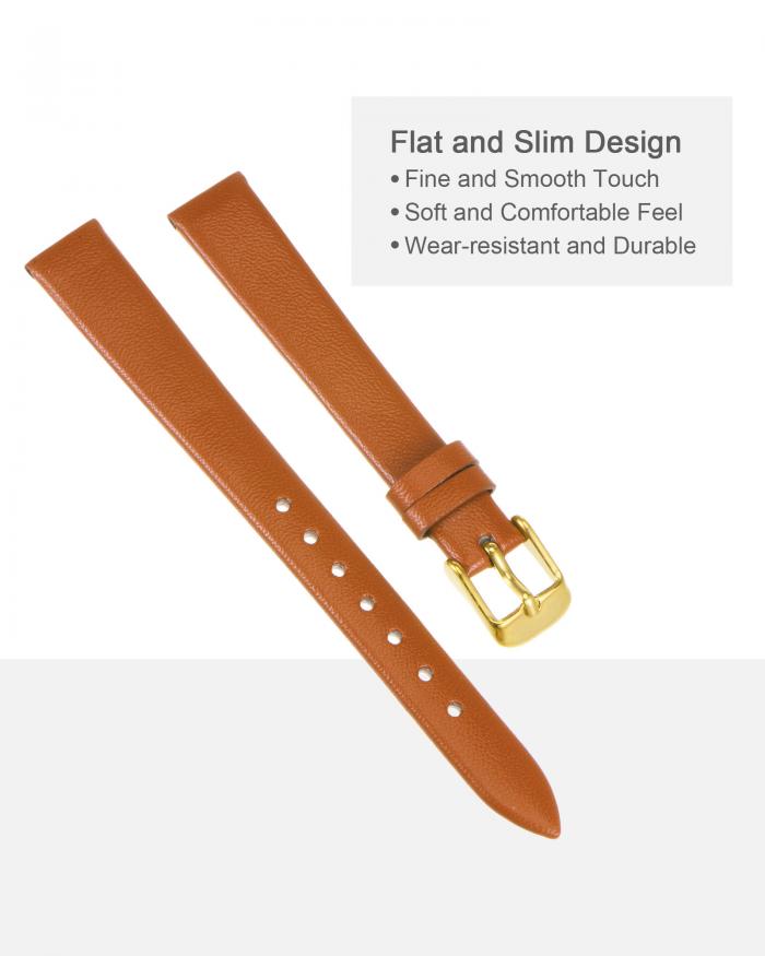 uxcell 茶色本革バンド 12mm 幅 フラット薄型エレガントレザー時計ストラップ 金トーンバックル 男性と女性用