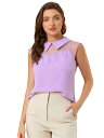 Allegra K トップシャツ ブラウス ピーターパンカラー シアーメッシュキャップ 半袖 レディース パープル XL(4)