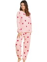 Allegra K フランネル パジャマ もこもこ 冬用パジャマ ルームウェア 冬 部屋着 上下セット 長袖 寝巻き レディース イチゴ柄 ピンク 2XL(4)