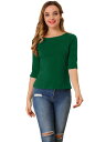 Allegra K スリム Tシャツ ハーフスリーブ ラウンドネック 丸首 無地 レディース ディープグリーン S