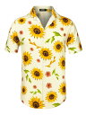 Allegra K 柄シャツ メンズ 半袖 アロハシャツ ワイシャツ 総柄 カラフル ファッション カジュアル ホワイトイエロー 46