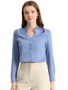 Allegra K シフォンブラウス シャツ Vネック ワーク オフィス ボタンアップ エレガント レディース ブルー XL