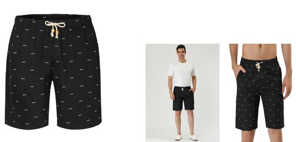 Lars Amadeus ショートパンツ ボードショーツ スイムショーツ エラスティックウエストバンド ポケット付き 柄 ビーチ メンズ ブラック 28