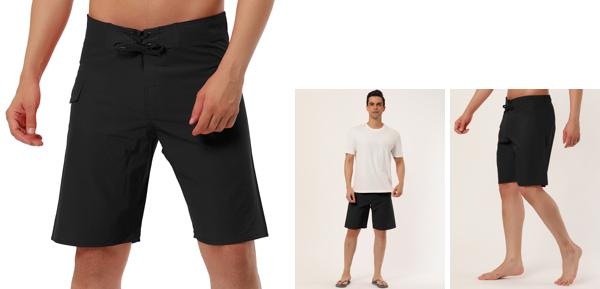 Lars Amadeus メンズ サーフパンツ ボードショーツ スイムショーツ 無地 伸縮性ウエスト ビーチ 水着ショーツ ブラック 34