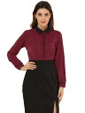 Allegra K 丸襟ブラウス シャツ オフィス ビジネス 長袖 ボタン トップス 春 秋 レディース ワインレッド XS