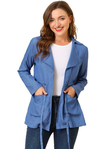 Allegra K ブラウス 長袖 レディース デニムブラウス リボン Vネック シャツ オフィス メッシュ トップス 着痩せ おしゃれ ゴージャス 無地 ブルー XS Allegra K ブラウス 長袖 レディース デニムブラウス リボン Vネック シャツ オフィス メッシュ トップス 着痩せ おしゃれ ゴージャス 無地 ブルー XS