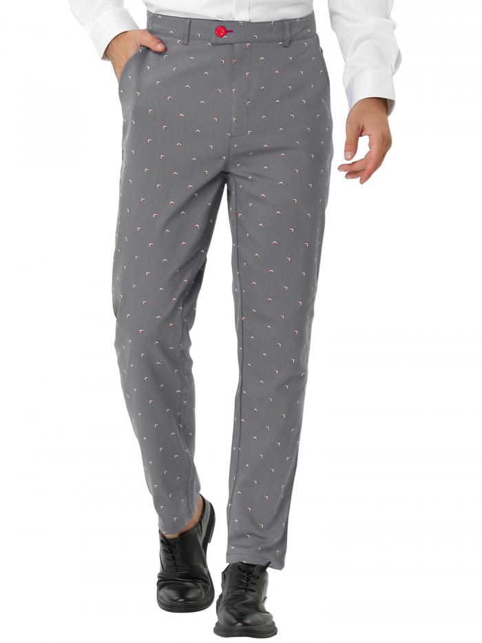 Lars Amadeus チノパンツ ドレスパンツ ビジネス カジュアル ロングパンツ プリント スリム メンズ グレー 28