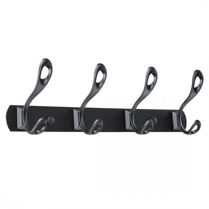 uxcell デュアルウォールフック 亜鉛合金 ウォールマウントコートハットダブルローブフック 洋服ハンガーホルダー ネジ付き 黒漆 ブラックB 4フック