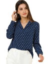 Allegra K シャツ トップス ボタンダウン Vネック ノッチドラペル 長袖 胸ポケット レディース ダークブルー XS