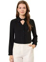 Allegra K チョーカーネック ブラウス ワークシャツ オフィス 長袖 ターンダウンカラー レディース ブラック S(4)