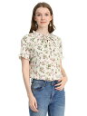 Allegra K 花柄 ボウタイブラウス トップス フリル 結びリボン 半袖 レディース ベージュピンク S