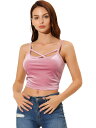 Allegra K ベルベット キャミソール ストラップ クロップ キャミ タンクトップ ノースリーブ レディース ピンク S