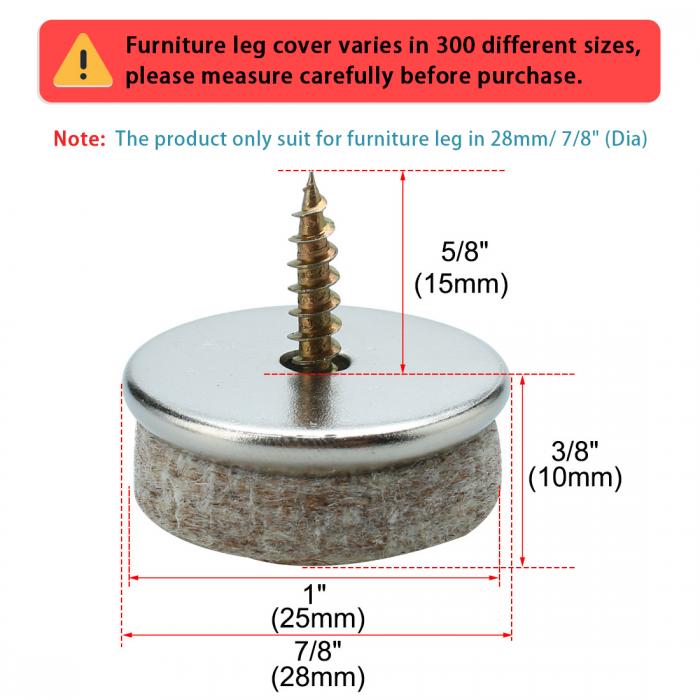 uxcell 足プロテクターネイル フェルト 金属 28×25mm 28mm径円形 30個入り [3]