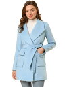 Allegra K 梳毛 ウールコート ショールカラー ベルト ポケット付き 無地 冬 レディース ブルー M(4)
