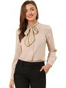 Allegra K ボウタイブラウス リボンブラウス リボンタイ シャツ 長袖 無地 オフィス レディース アプリコット M